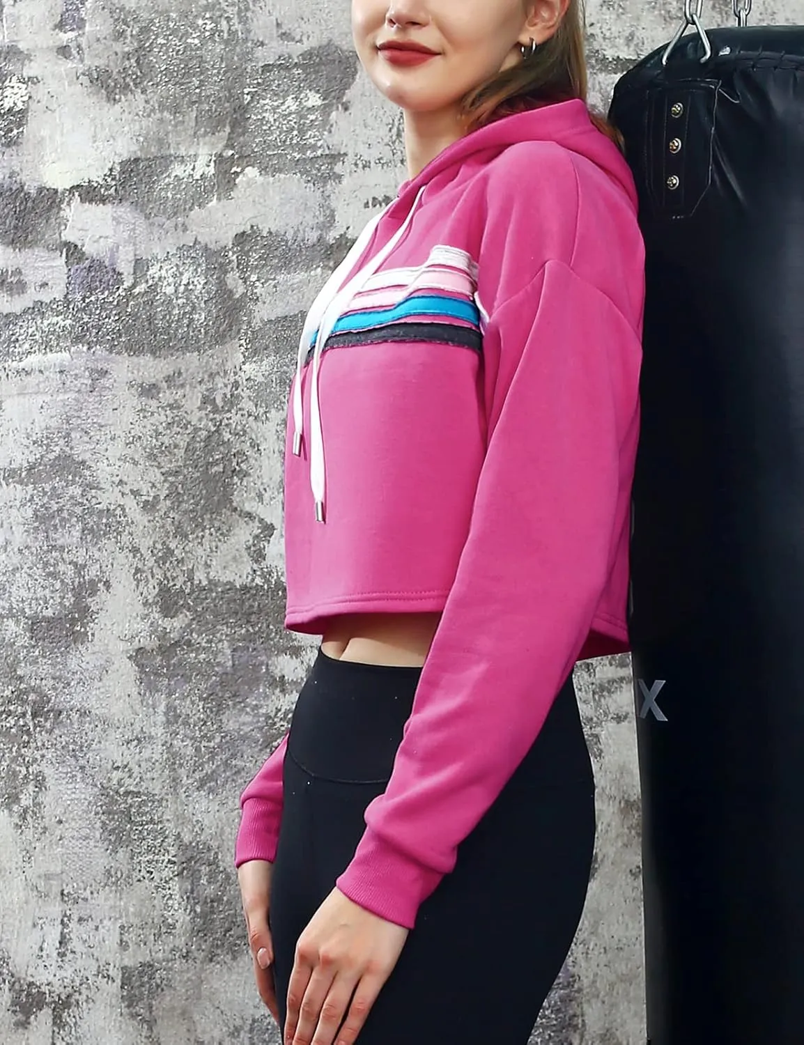 DOUBLJU Casual Crop Hoodies Long Sleeve Pullover Drawstring Hooded Sweatshirts Basic Cropped Tops for Womens with Plus Size
