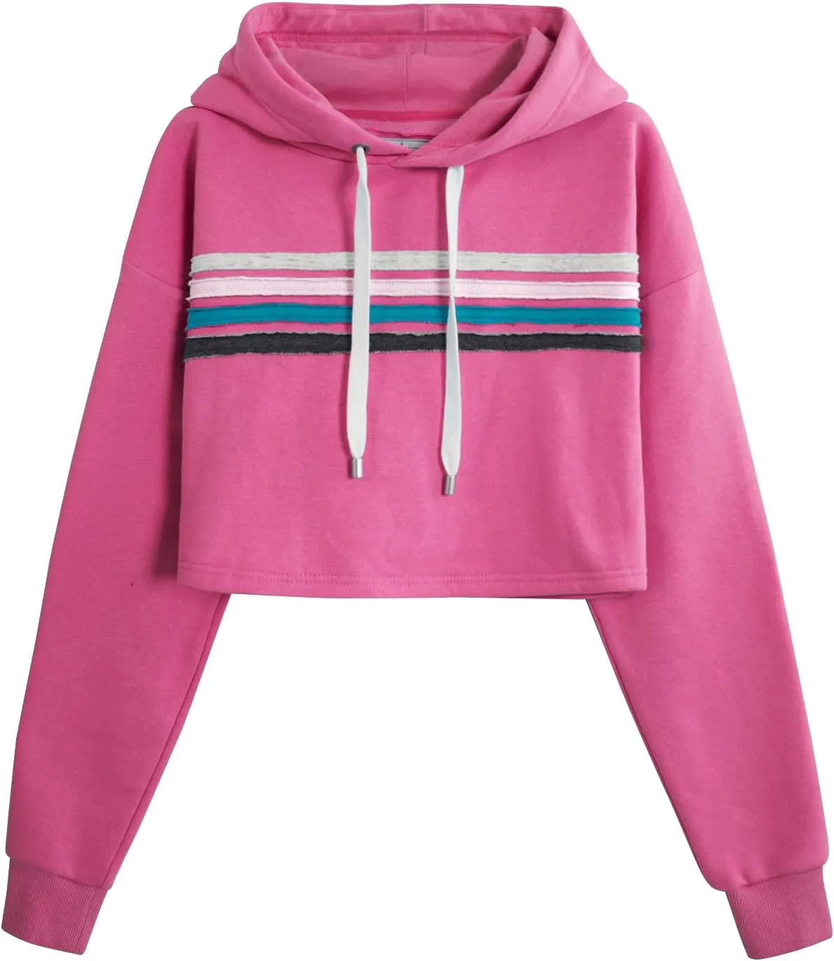 DOUBLJU Casual Crop Hoodies Long Sleeve Pullover Drawstring Hooded Sweatshirts Basic Cropped Tops for Womens with Plus Size