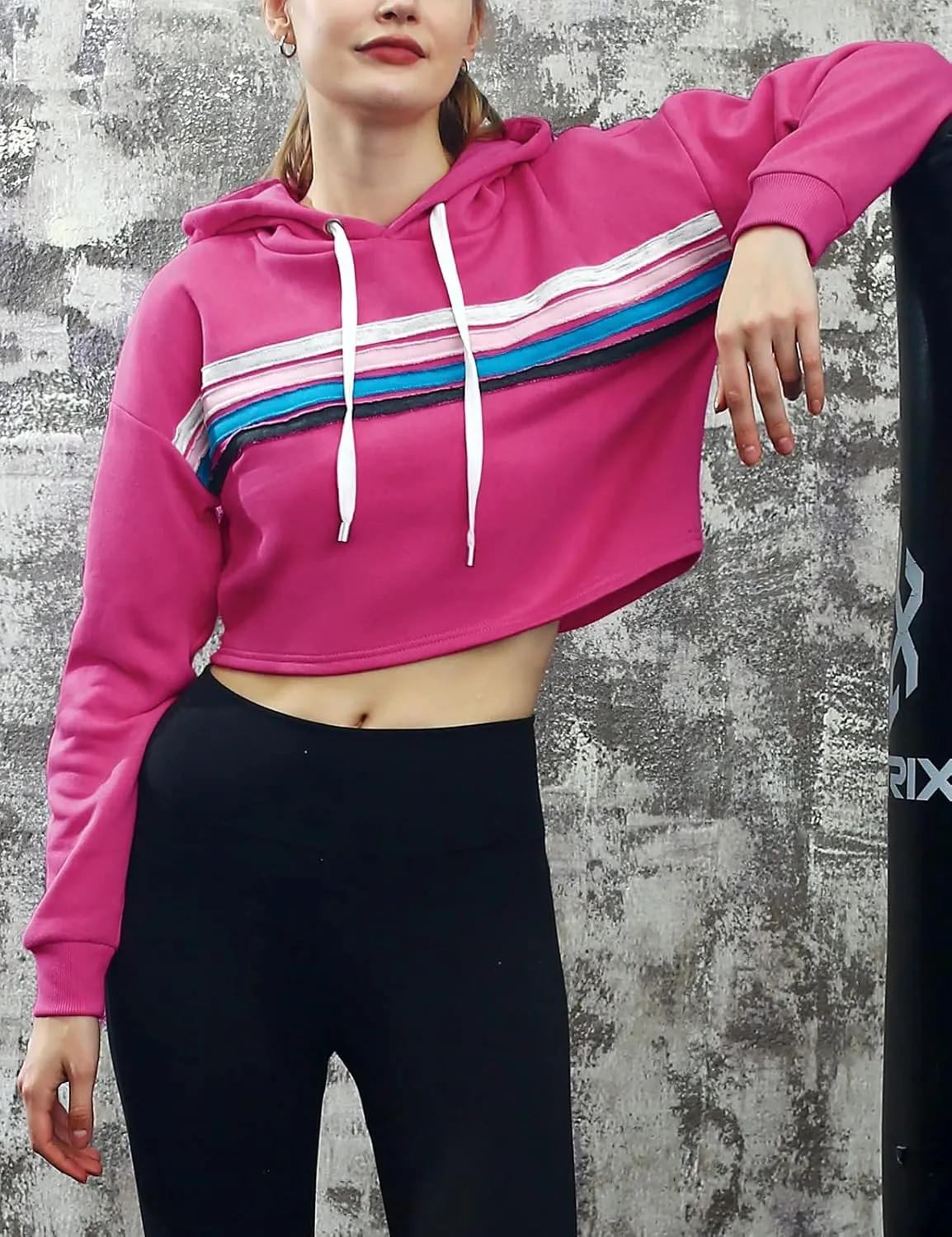 DOUBLJU Casual Crop Hoodies Long Sleeve Pullover Drawstring Hooded Sweatshirts Basic Cropped Tops for Womens with Plus Size