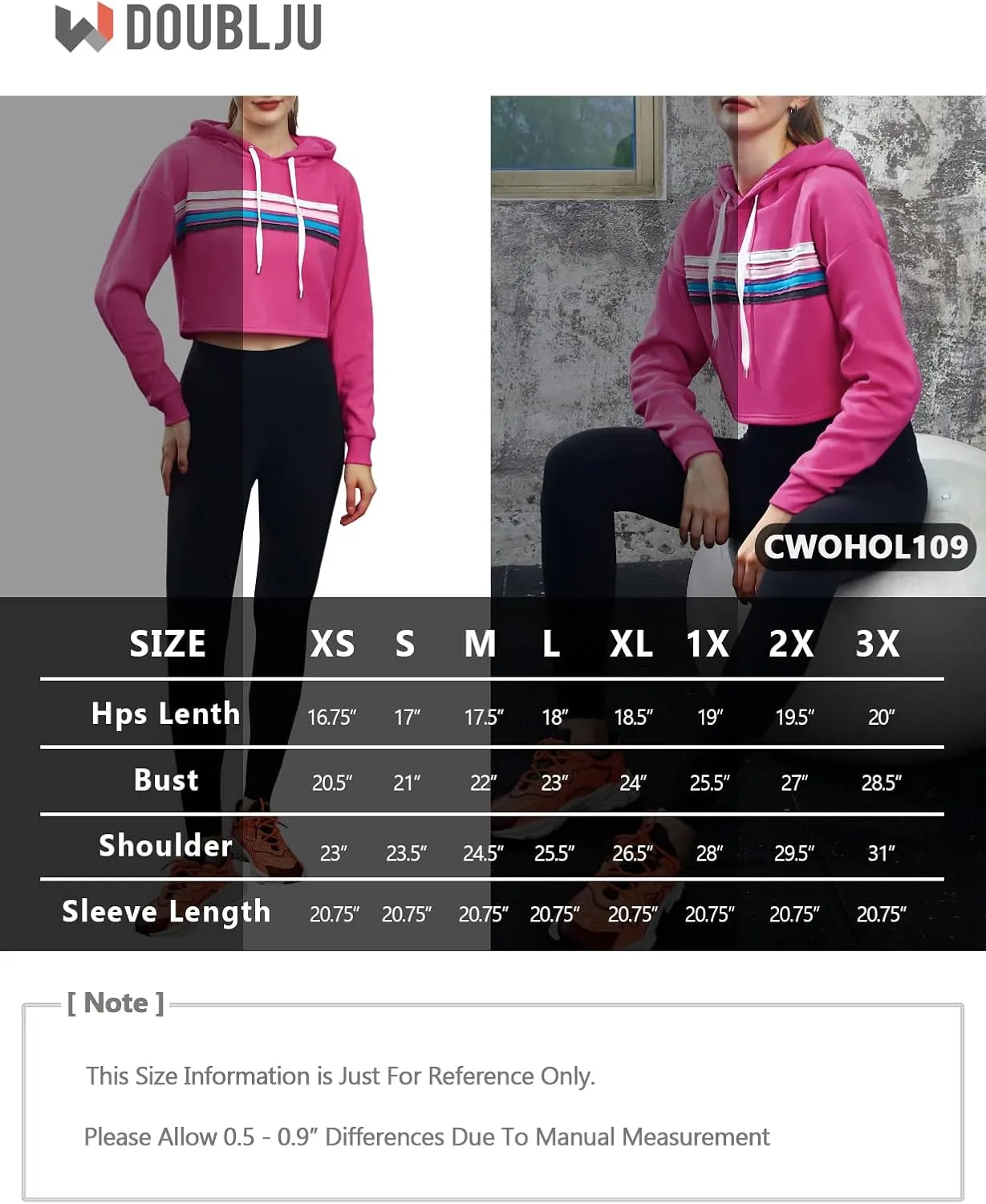 DOUBLJU Casual Crop Hoodies Long Sleeve Pullover Drawstring Hooded Sweatshirts Basic Cropped Tops for Womens with Plus Size