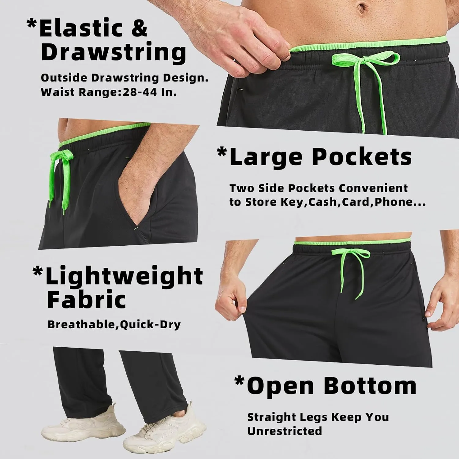 DWUGD'L 3Pack Men's Lightweight Sweatpants with Pockets Open Bottom Athletic Pants for Workout,Jogging,Gym,Running,Training