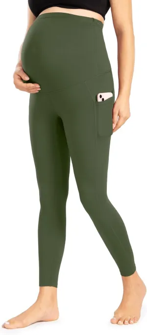 Enerful Women's Maternity Leggings Over The Belly with Pockets Pregnancy Pants Active Wear Workout Yoga Tights