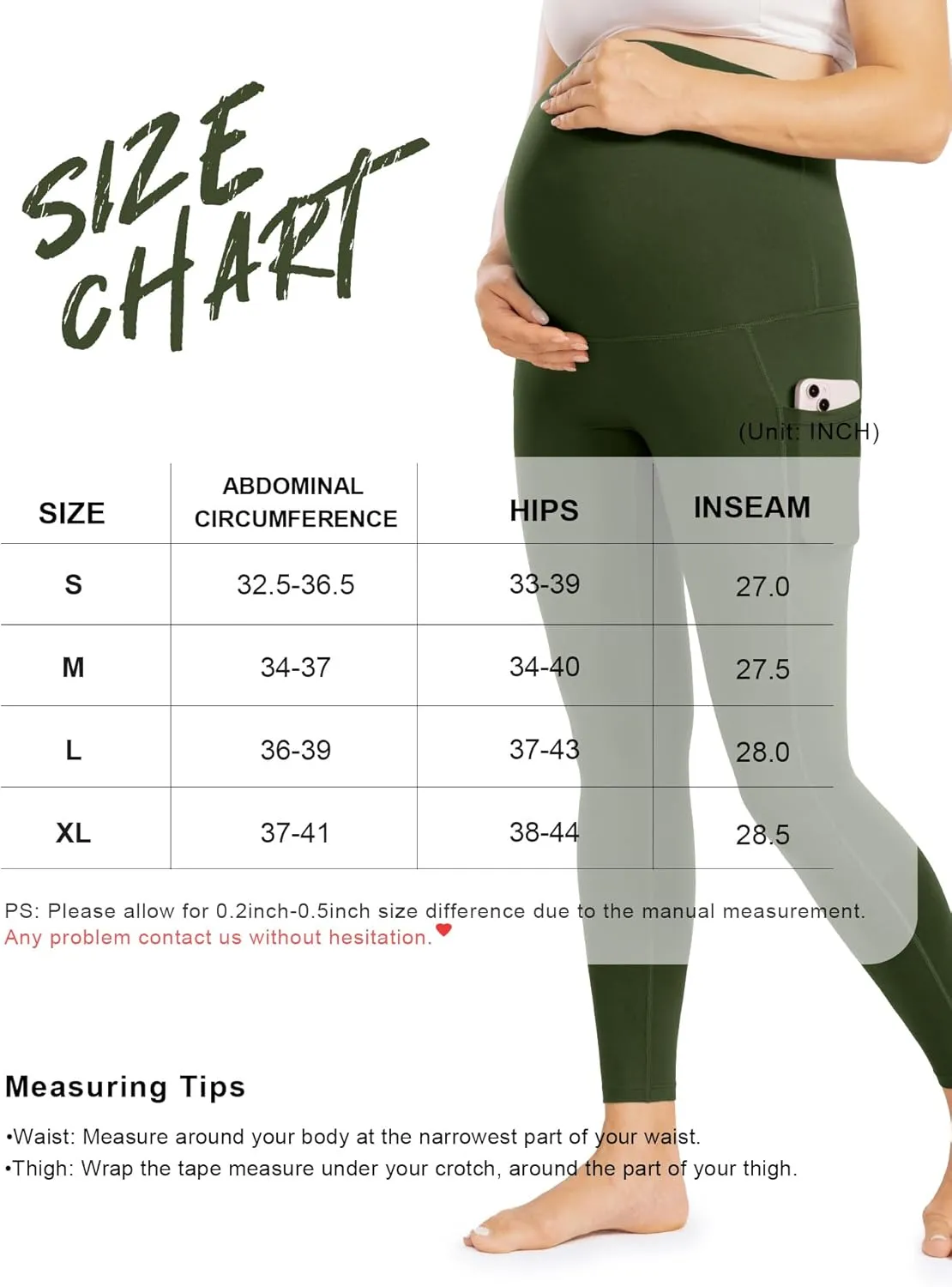 Enerful Women's Maternity Leggings Over The Belly with Pockets Pregnancy Pants Active Wear Workout Yoga Tights