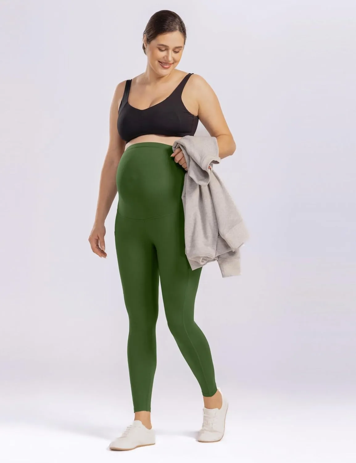 Enerful Women's Maternity Leggings Over The Belly with Pockets Pregnancy Pants Active Wear Workout Yoga Tights