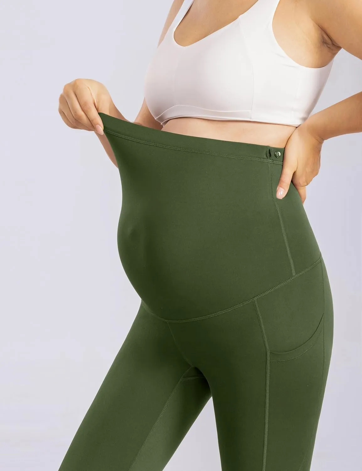 Enerful Women's Maternity Leggings Over The Belly with Pockets Pregnancy Pants Active Wear Workout Yoga Tights