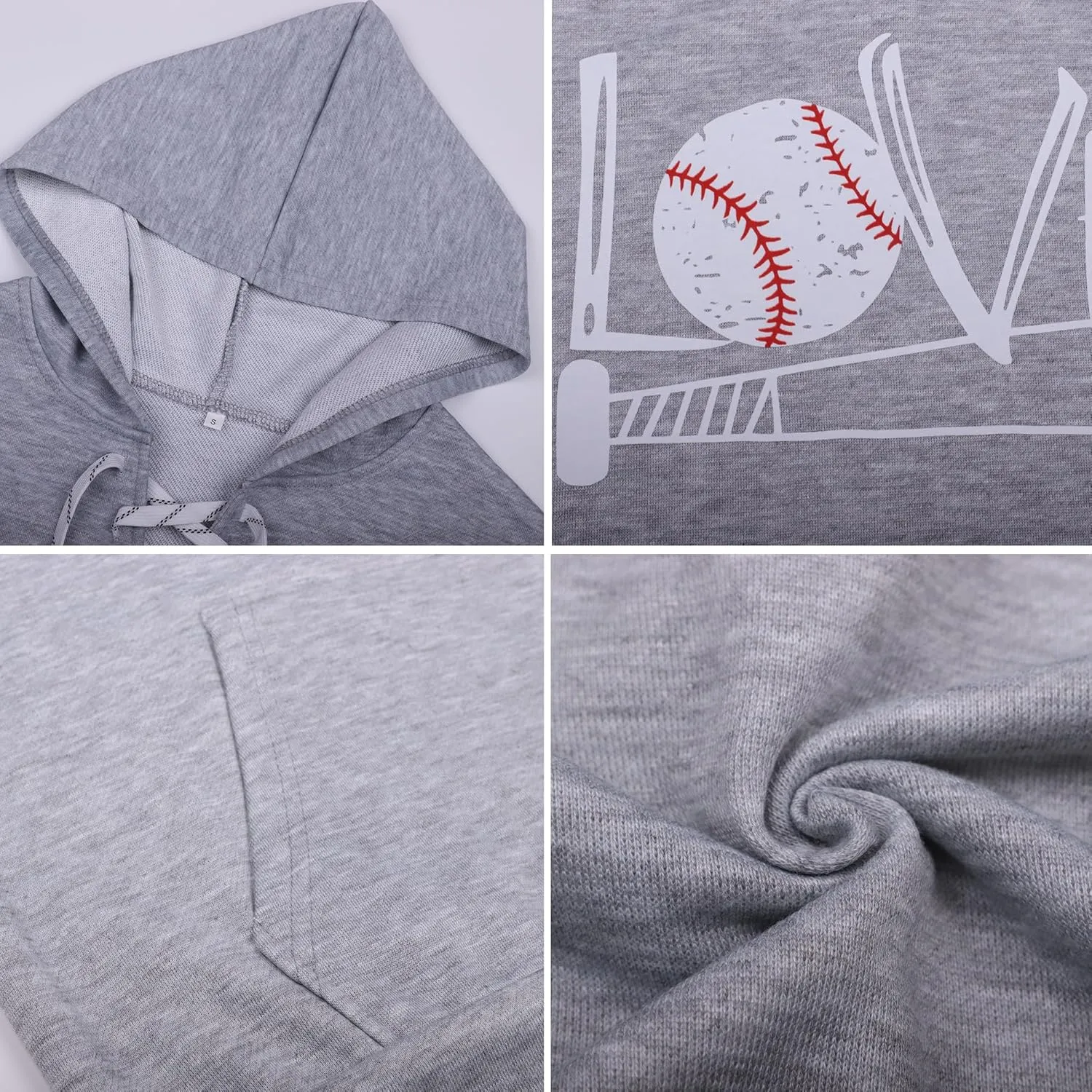 ETATNG Womens Baseball Hoodies Long Sleeve Lace Up Neck Love Print Casual Athletic Pullover Sweatshirts Tops with Pockets