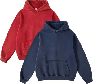 FAIABLE 2 Pack Acid Wash Hoodie Oversized Vintage Hoodie Unisex Heavyweight Hoodie Distress Hoodies for Men Women Couples