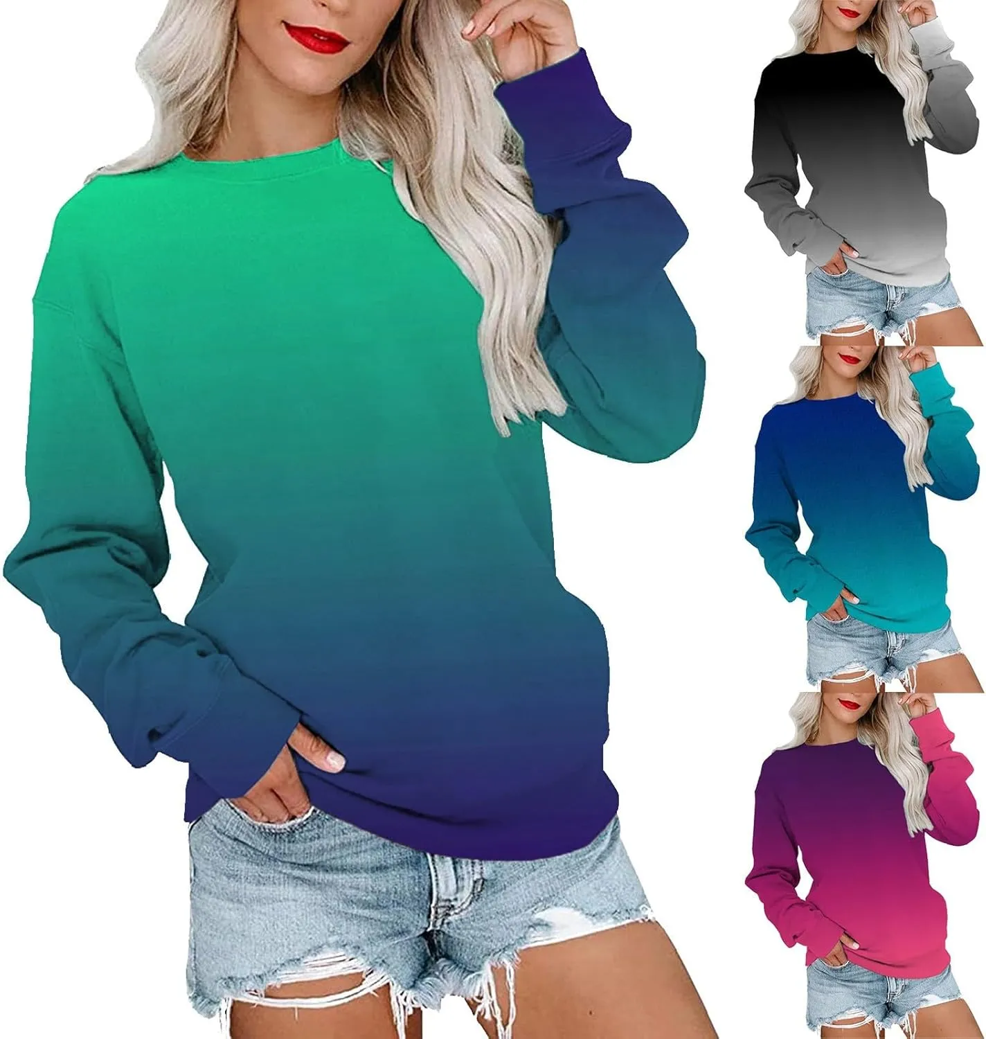 Fall Sweatshirts for Women Trendy, Womens Casual Crewneck Sweatshirts Long Sleeve Cute Tunic Tops Loose Fitting Pullover Top