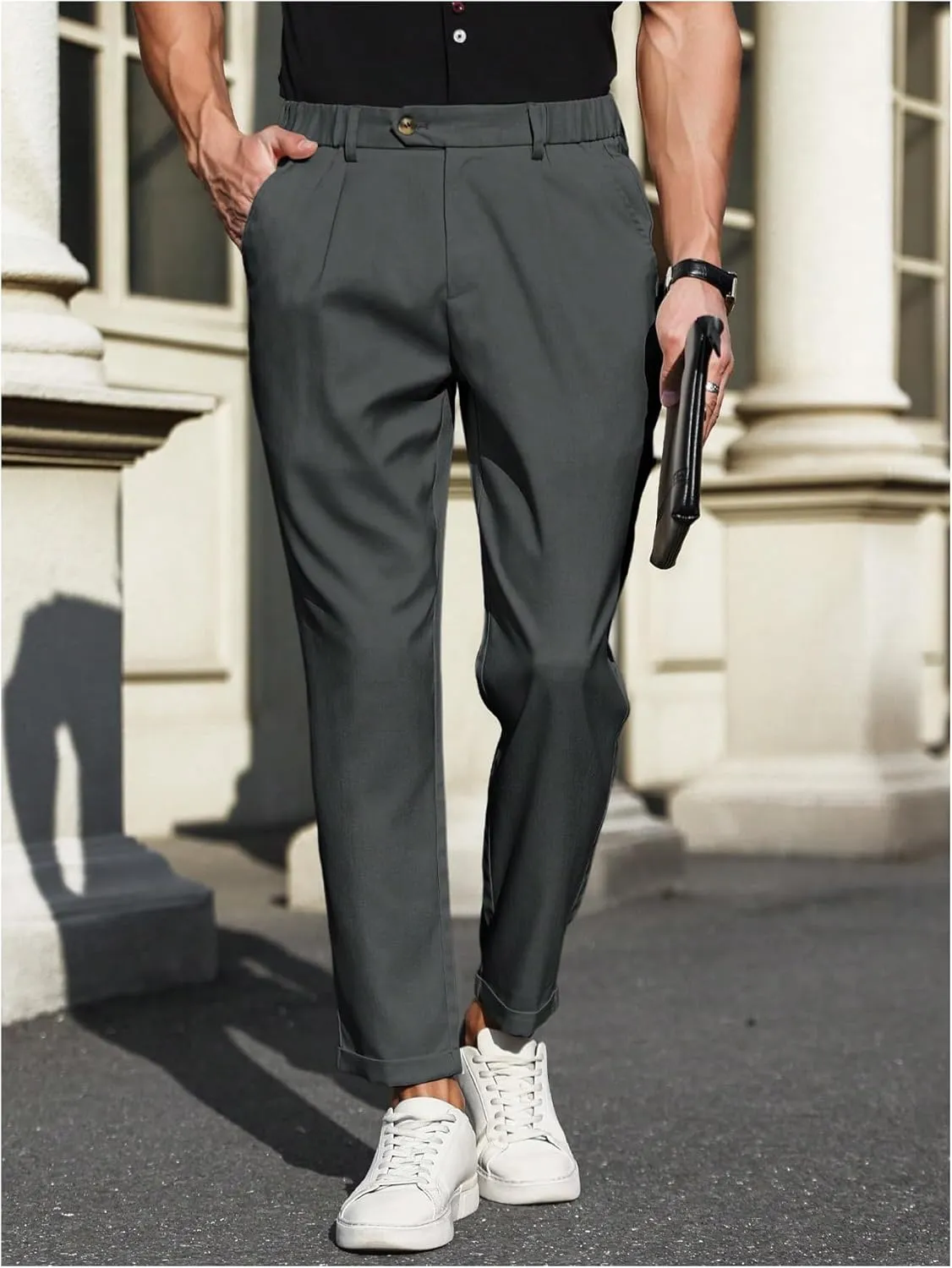 Floerns Men's Straight Leg Dress Pants Tapered Pleated Business Work Pants