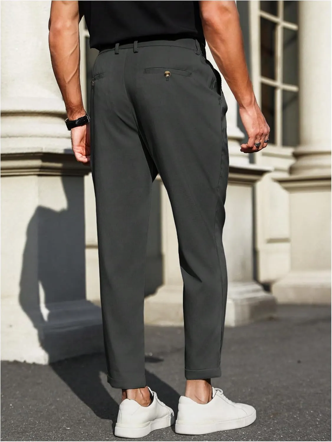 Floerns Men's Straight Leg Dress Pants Tapered Pleated Business Work Pants