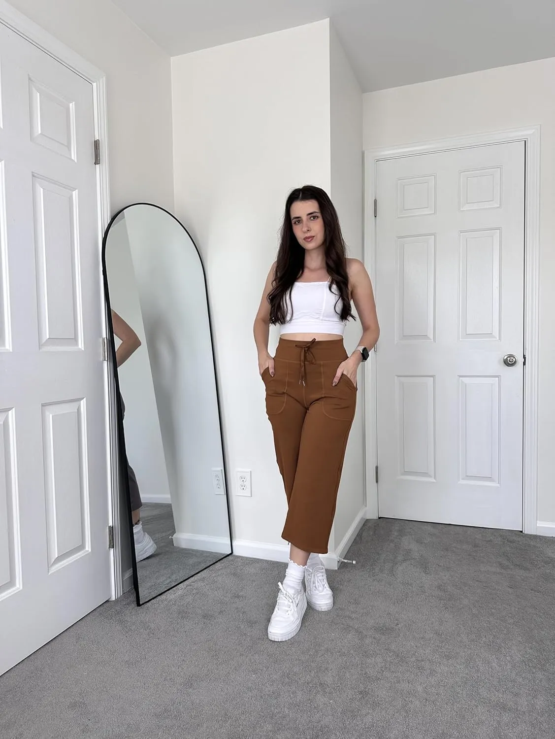 G4Free Wide Leg Capris Yoga Pants for Women with Pockets Summer High Waist Dress Pants for Workout Casual Pants 21"