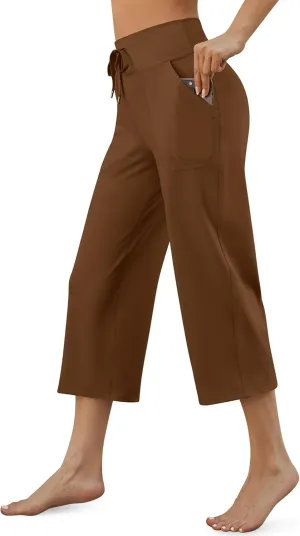 G4Free Wide Leg Capris Yoga Pants for Women with Pockets Summer High Waist Dress Pants for Workout Casual Pants 21"