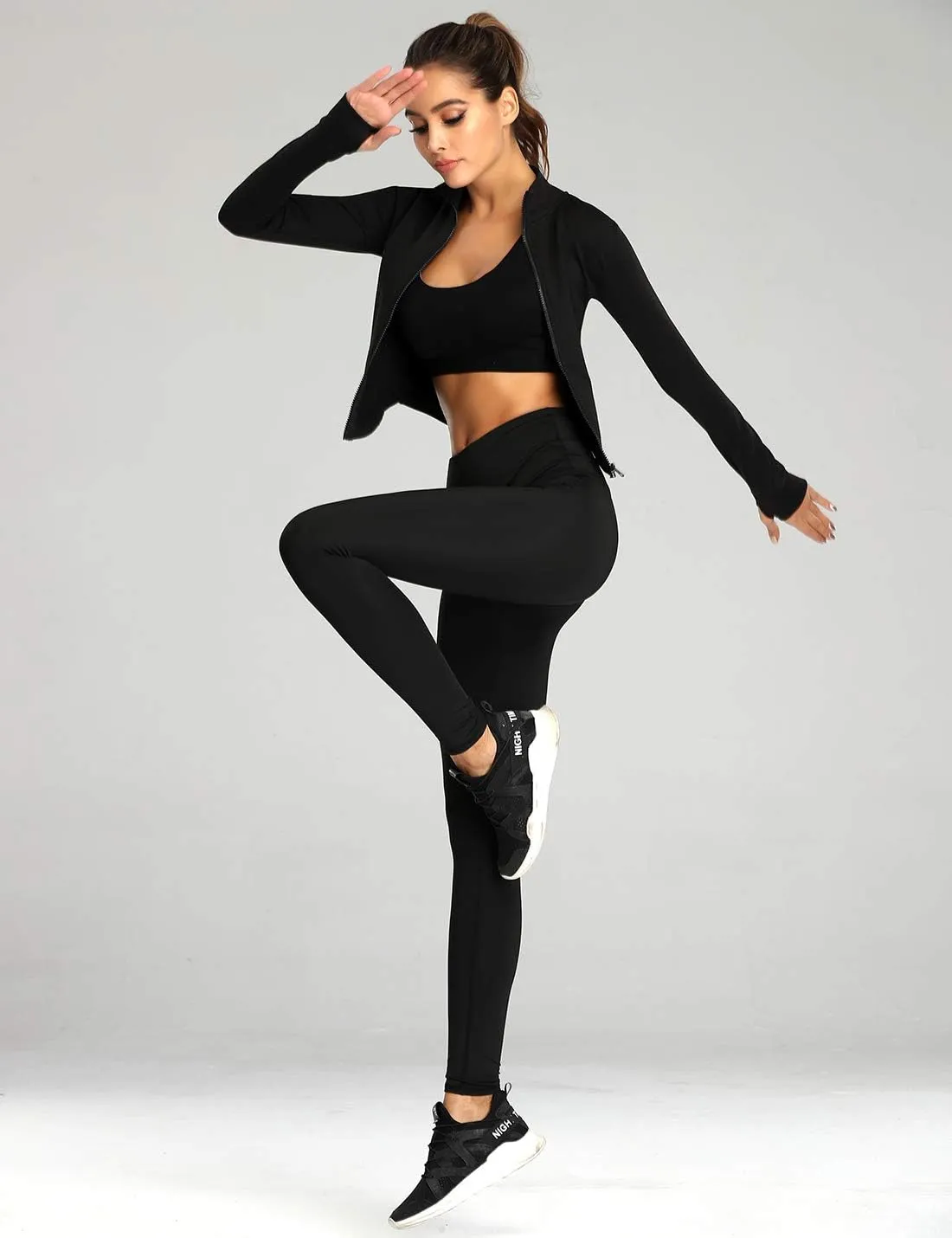 Gacaky Women's Athletic Jacket Lightweight Full Zip Up Yoga Jacket Cropped Workout Slim Fit Tops with Thumb Holes