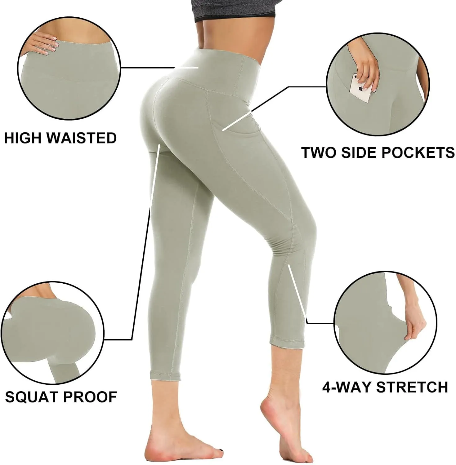 GAYHAY Capri Leggings with Pockets for Women - 19" Yoga Pants High Waist Tummy Control Compression for Workout