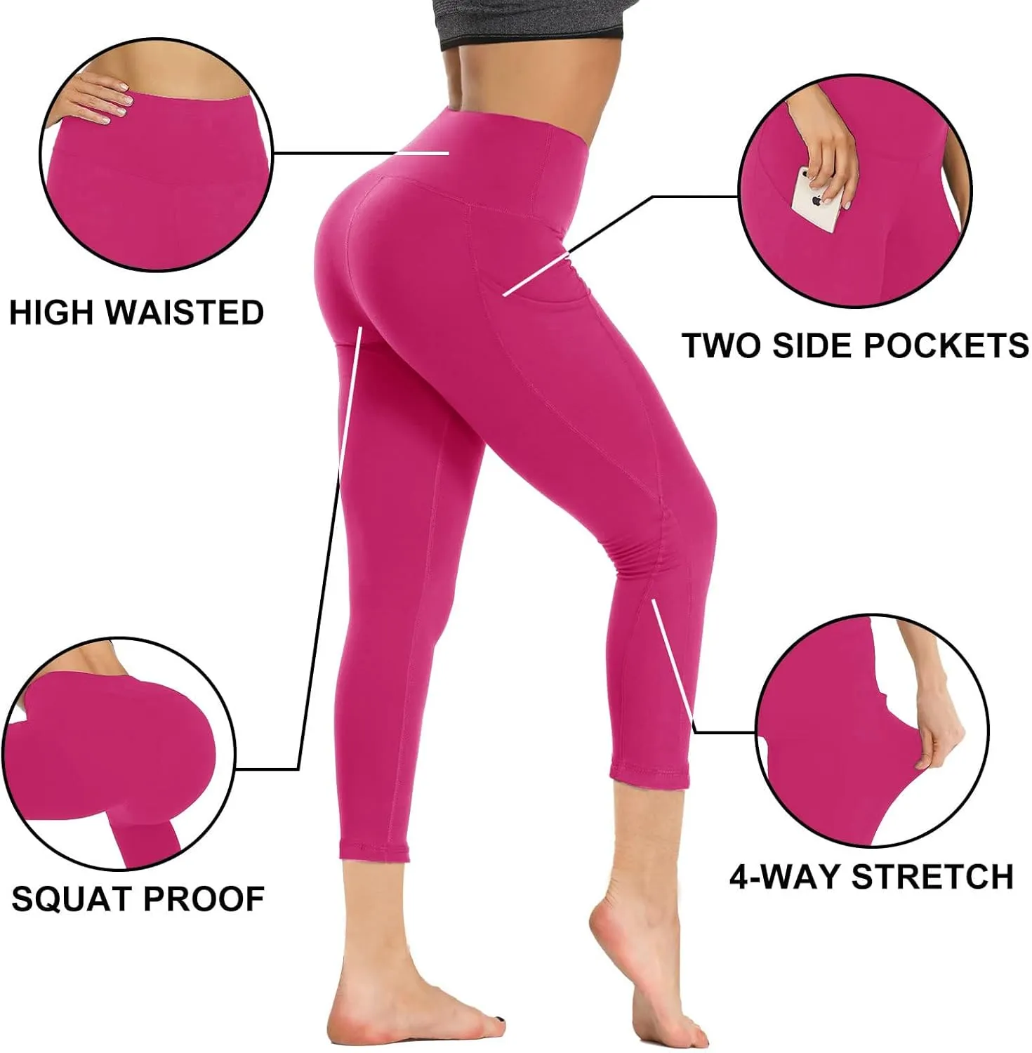 GAYHAY Capri Leggings with Pockets for Women - 19" Yoga Pants High Waist Tummy Control Compression for Workout