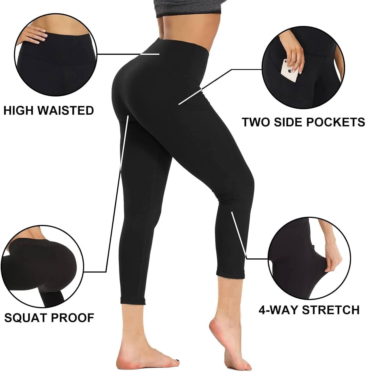 GAYHAY Leggings with Pockets for Women - 19" / 25" Yoga Pants High Waist Tummy Control Compression for Workout