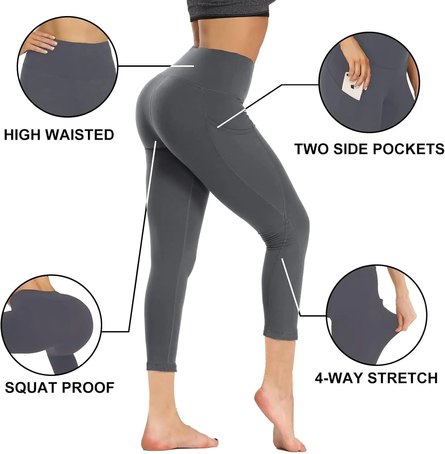GAYHAY Leggings with Pockets for Women - 19" / 25" Yoga Pants High Waist Tummy Control Compression for Workout