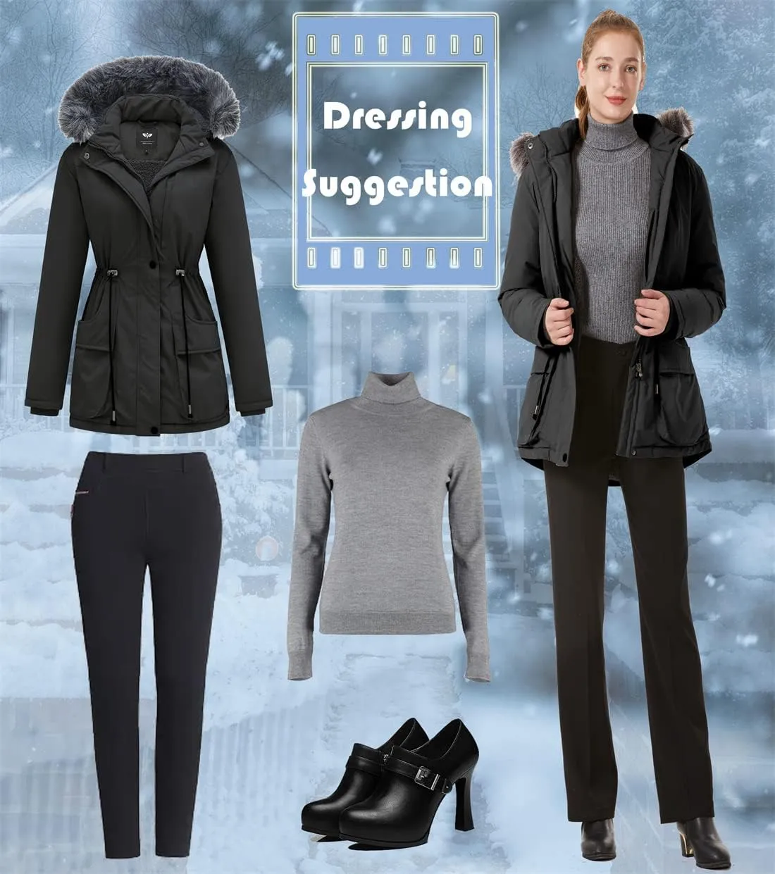GGleaf Women's Winter Thicken Jacket Quilted Coat Puffer Parka with Faux Fur Trim Hood
