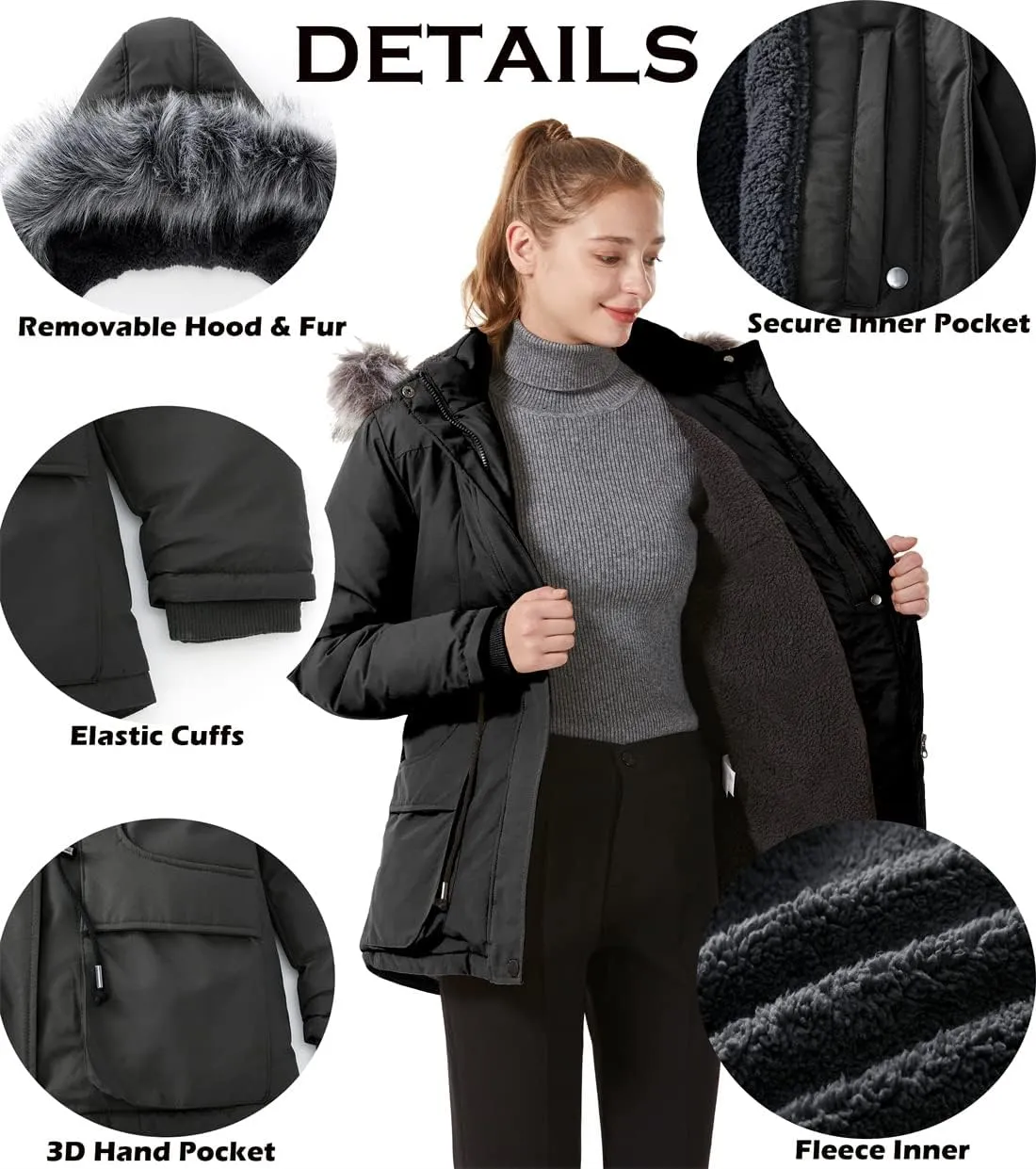 GGleaf Women's Winter Thicken Jacket Quilted Coat Puffer Parka with Faux Fur Trim Hood
