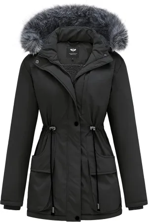GGleaf Women's Winter Thicken Jacket Quilted Coat Puffer Parka with Faux Fur Trim Hood