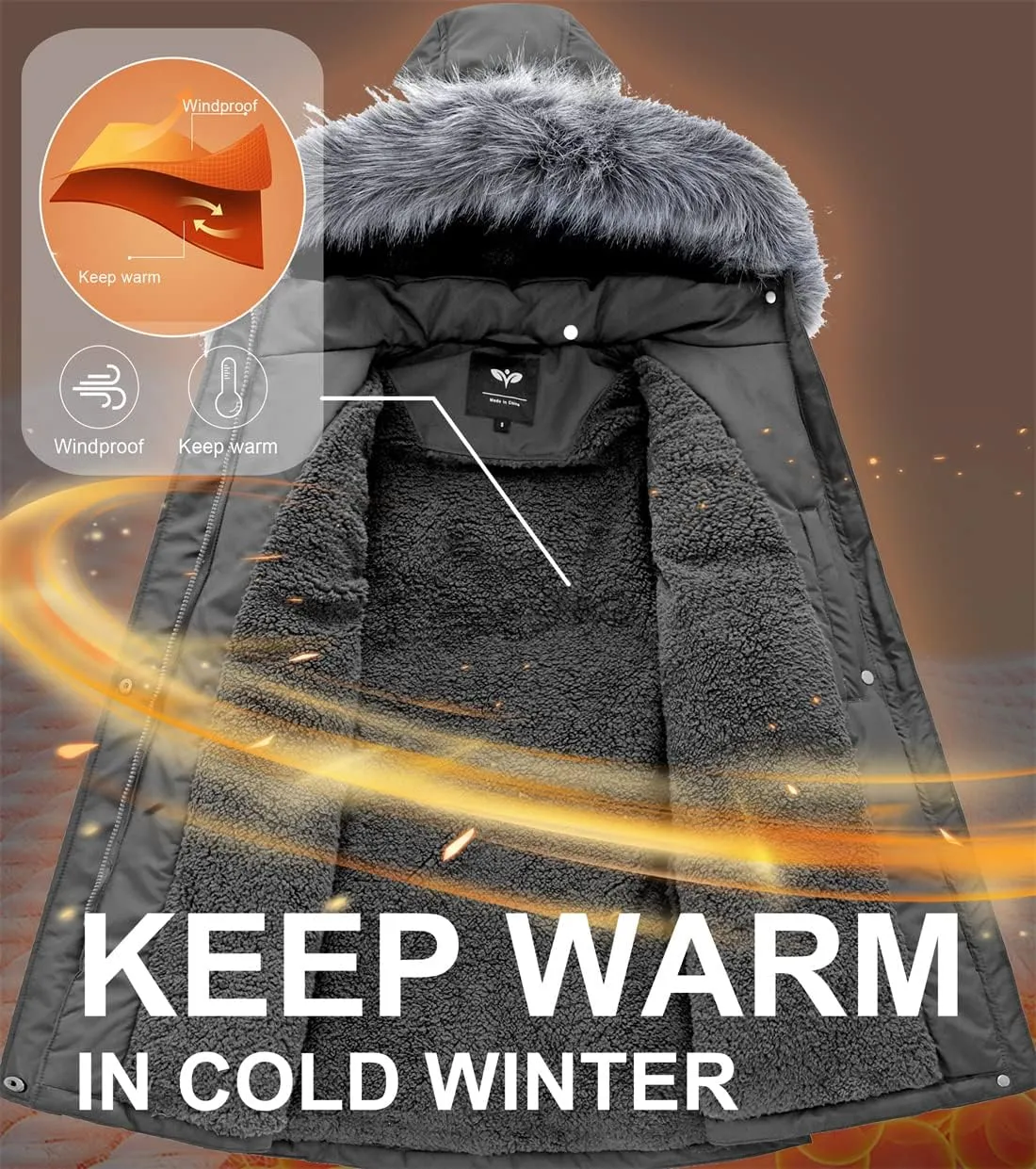 GGleaf Women's Winter Thicken Jacket Quilted Coat Puffer Parka with Faux Fur Trim Hood