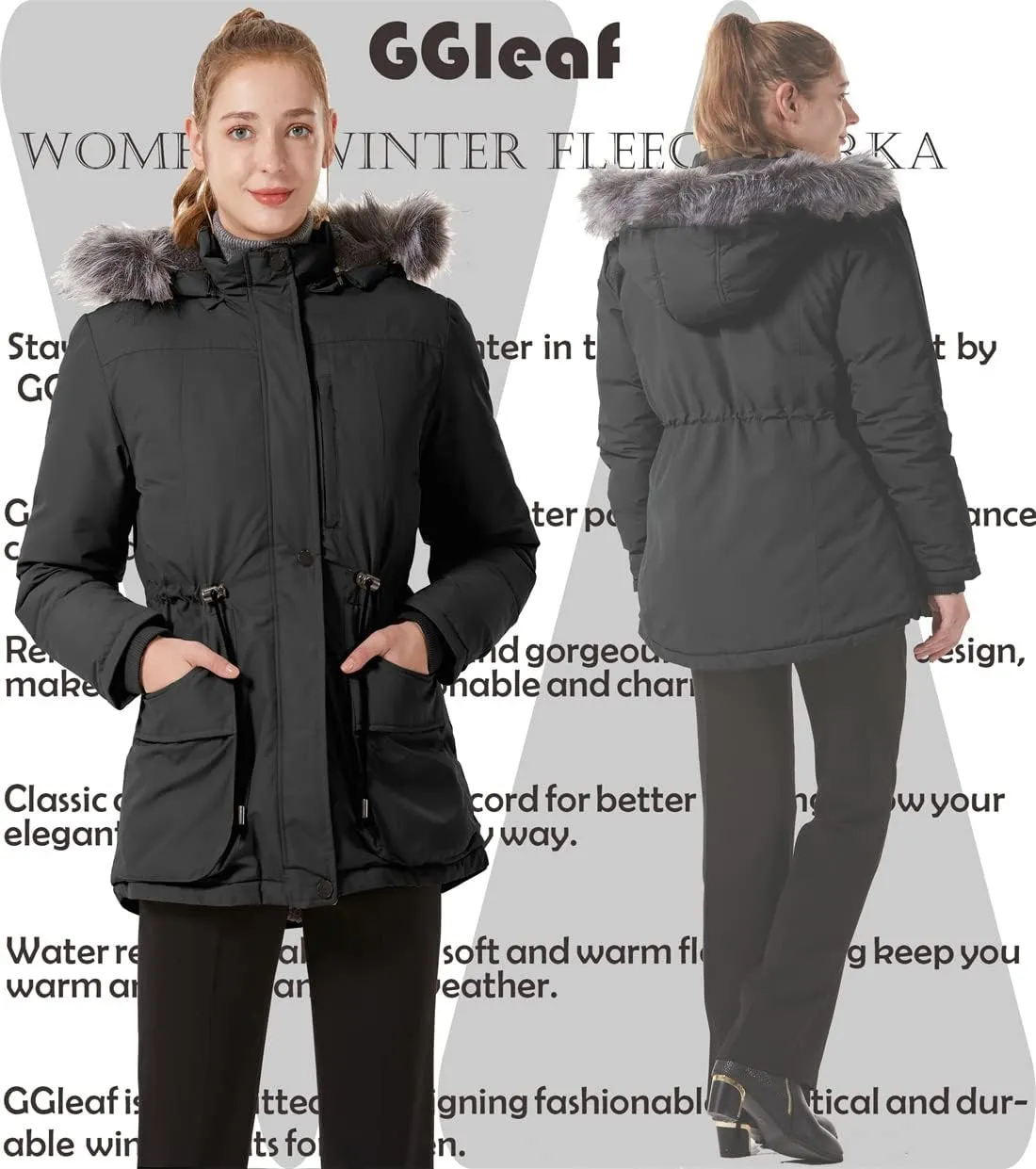 GGleaf Women's Winter Thicken Jacket Quilted Coat Puffer Parka with Faux Fur Trim Hood