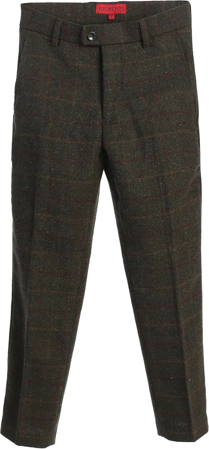 Gioberti Kids and Boys 2 Piece Tweed Plaid Vest and Pants Set