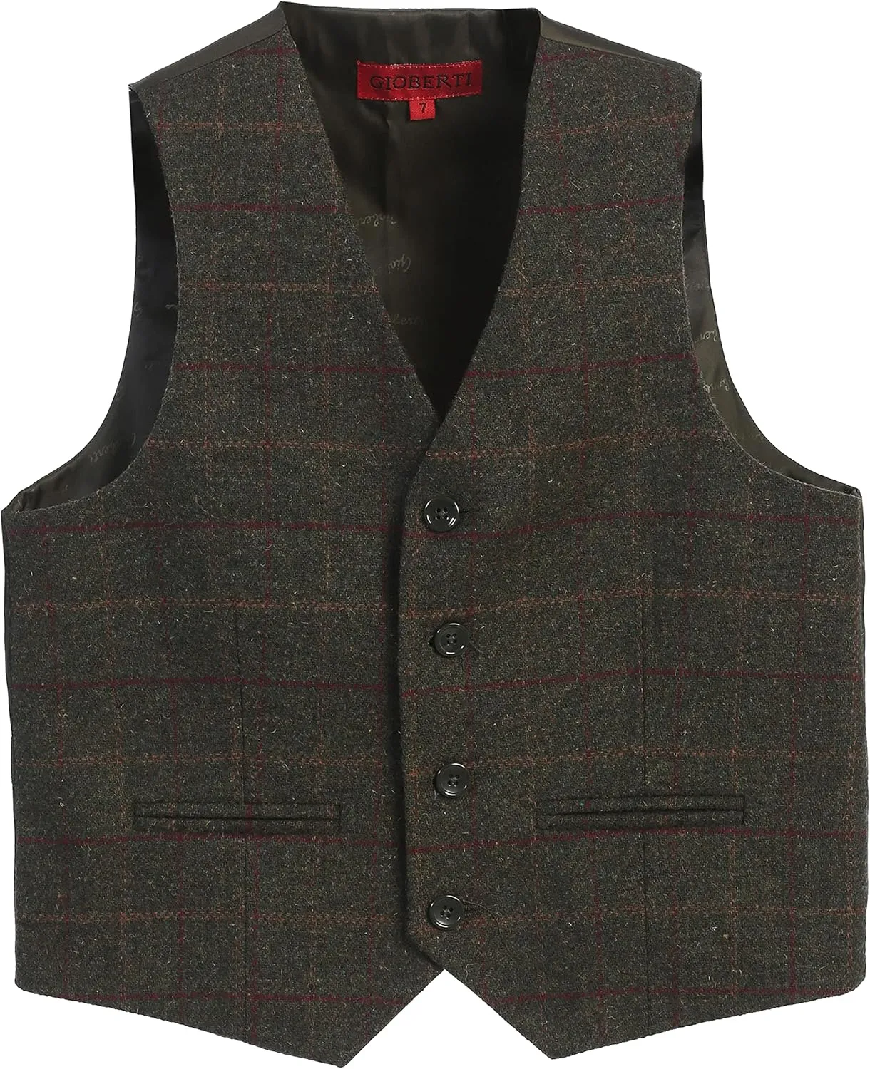 Gioberti Kids and Boys 2 Piece Tweed Plaid Vest and Pants Set