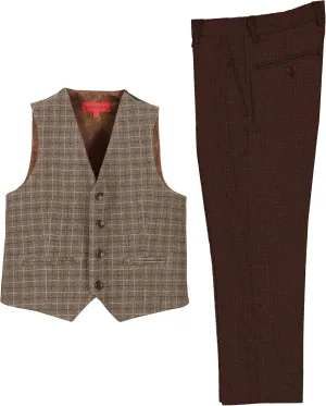 Gioberti Kids and Boys 2 Piece Tweed Plaid Vest and Pants Set