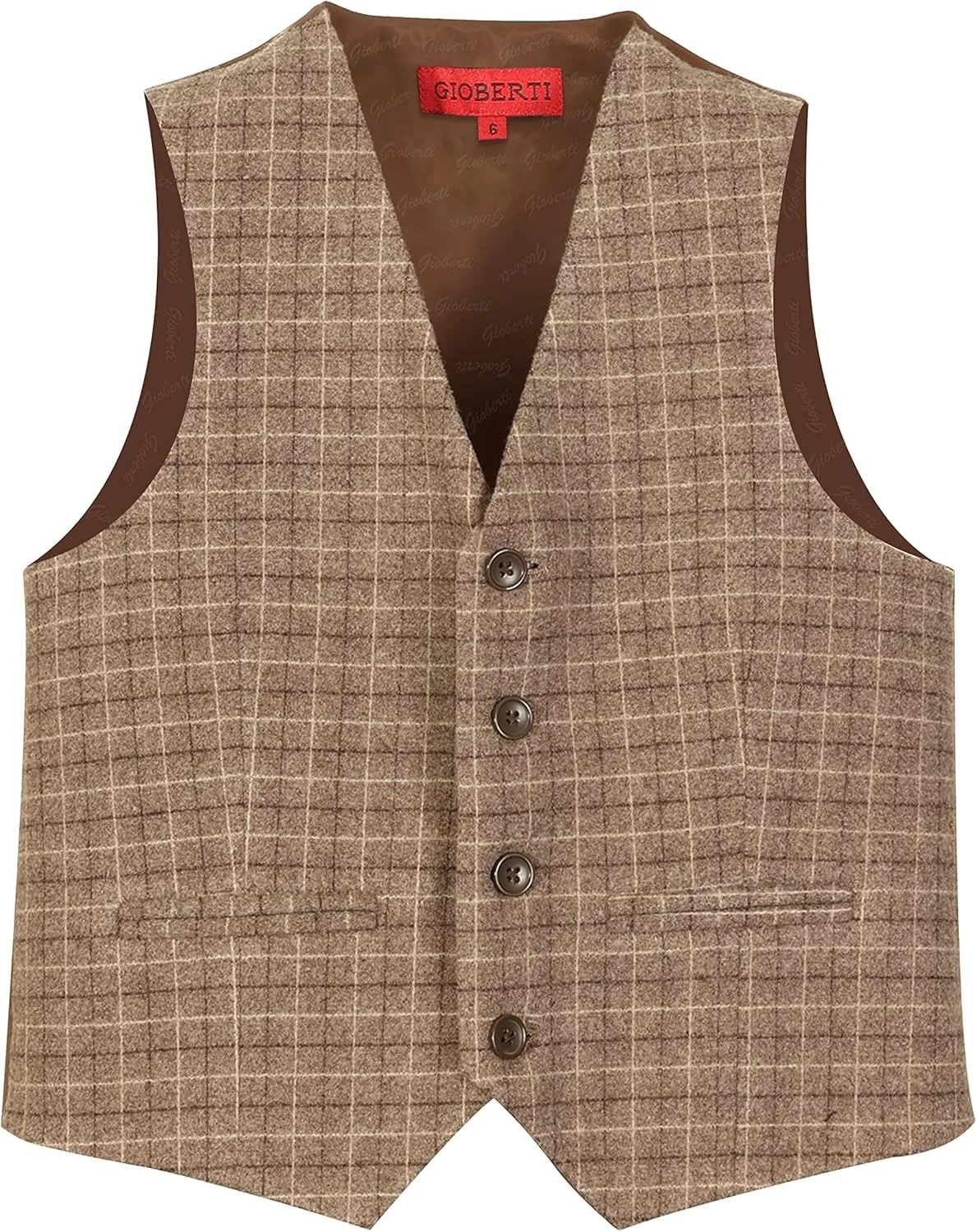 Gioberti Kids and Boys 2 Piece Tweed Plaid Vest and Pants Set