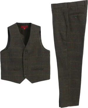 Gioberti Kids and Boys 2 Piece Tweed Plaid Vest and Pants Set