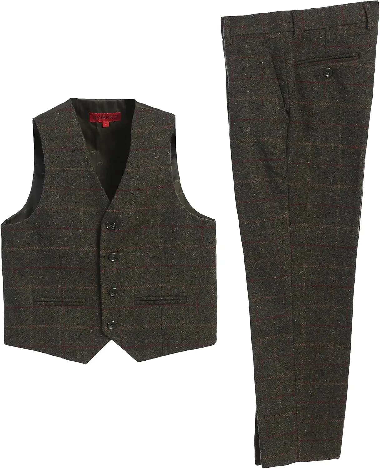 Gioberti Kids and Boys 2 Piece Tweed Plaid Vest and Pants Set