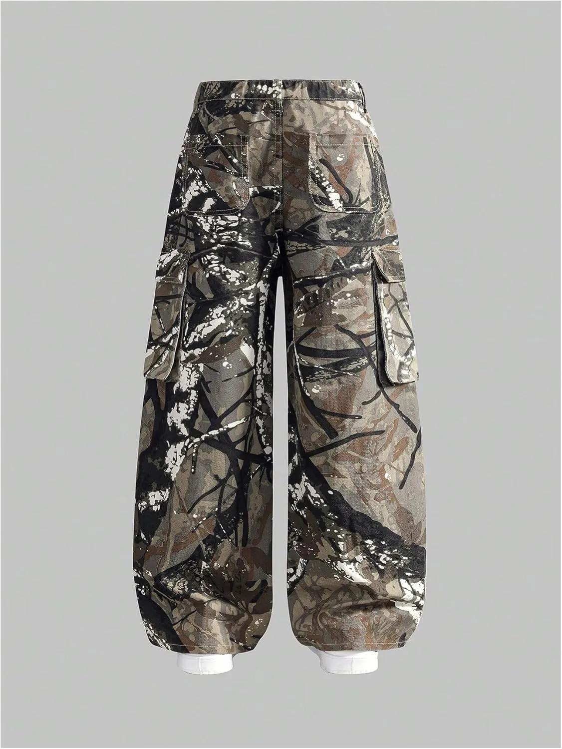 GORGLITTER Boy's Camo Baggy Jeans 8-12 Y2K Flap Pockets Vintage Straight Wide Leg Cargo Denim Pants