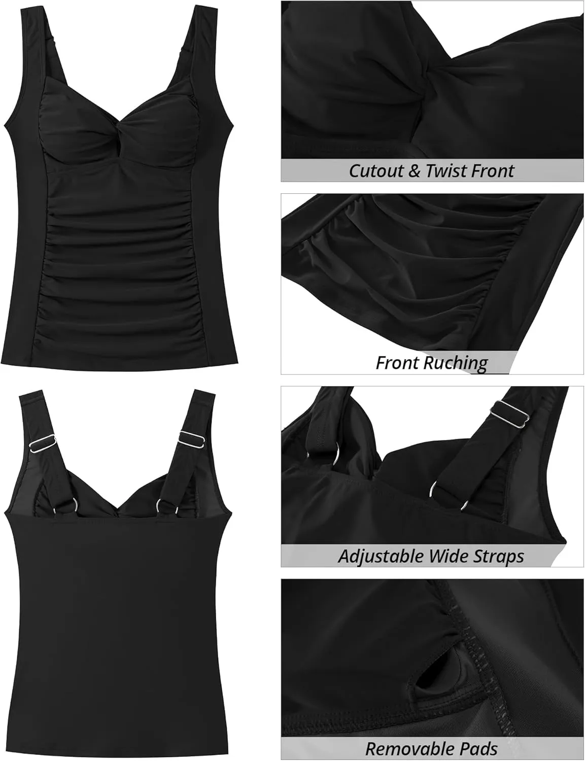 GRAPENT Tankini Tops for Women Twist Front Keyhole Bathing Suits Swim Tankini Swimsuits Padded Ruched Swimwear Top Only