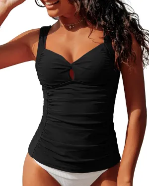 GRAPENT Tankini Tops for Women Twist Front Keyhole Bathing Suits Swim Tankini Swimsuits Padded Ruched Swimwear Top Only