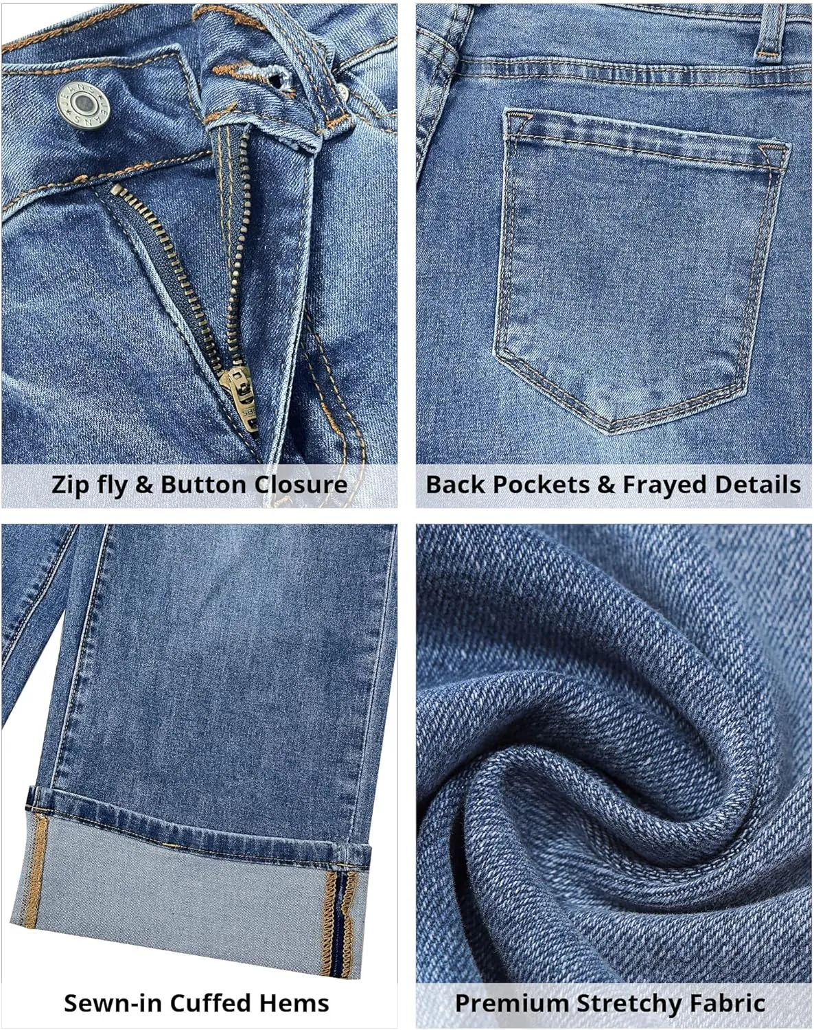 GRAPENT Wide Leg Jeans for Women High Waisted Stretchy Denim Crop Pants Fold Hem Cropped Baggy Jeans with Pockets