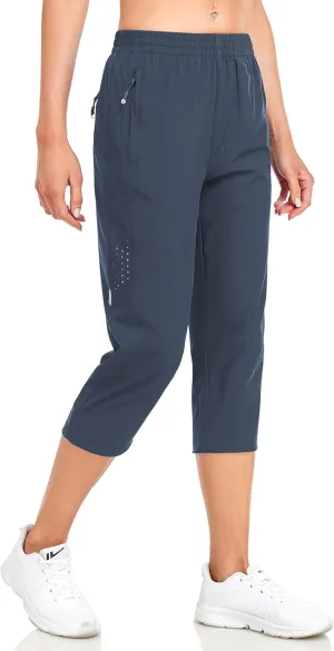 GymBrave Women's Capri Pants Quick Dry Lightweight Hiking Capris Pants Outdoor Casual with Zipper Pockets