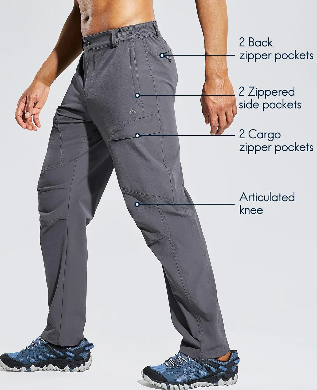 Haimont Men's Hiking Pants with 6 Zip Pockets Nylon Quick Dry Lightweight Outdoor Travel Cargo Pants, Water Resistant