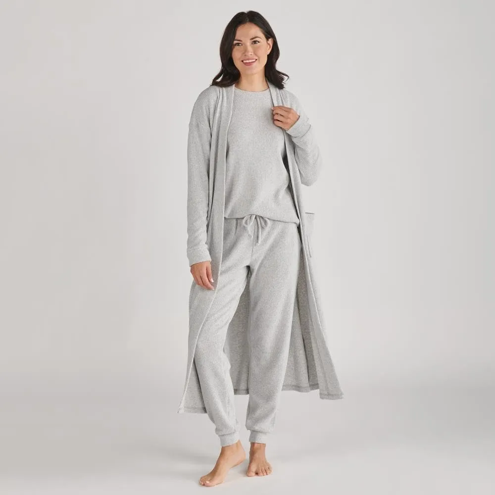 Hammacher Schlemmer Plush Ribbed Loungewear Cardigan Robe