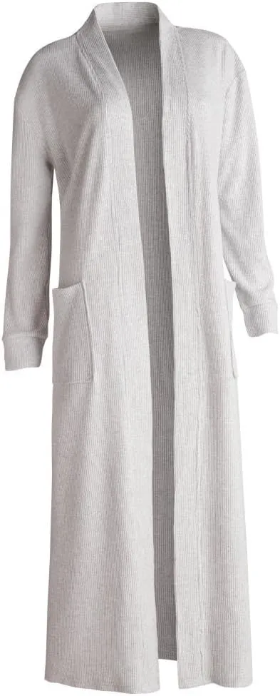 Hammacher Schlemmer Plush Ribbed Loungewear Cardigan Robe