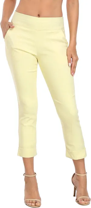 HDE Pull On Capri Pants for Women with Pockets Elastic Waist Cropped Work Pants