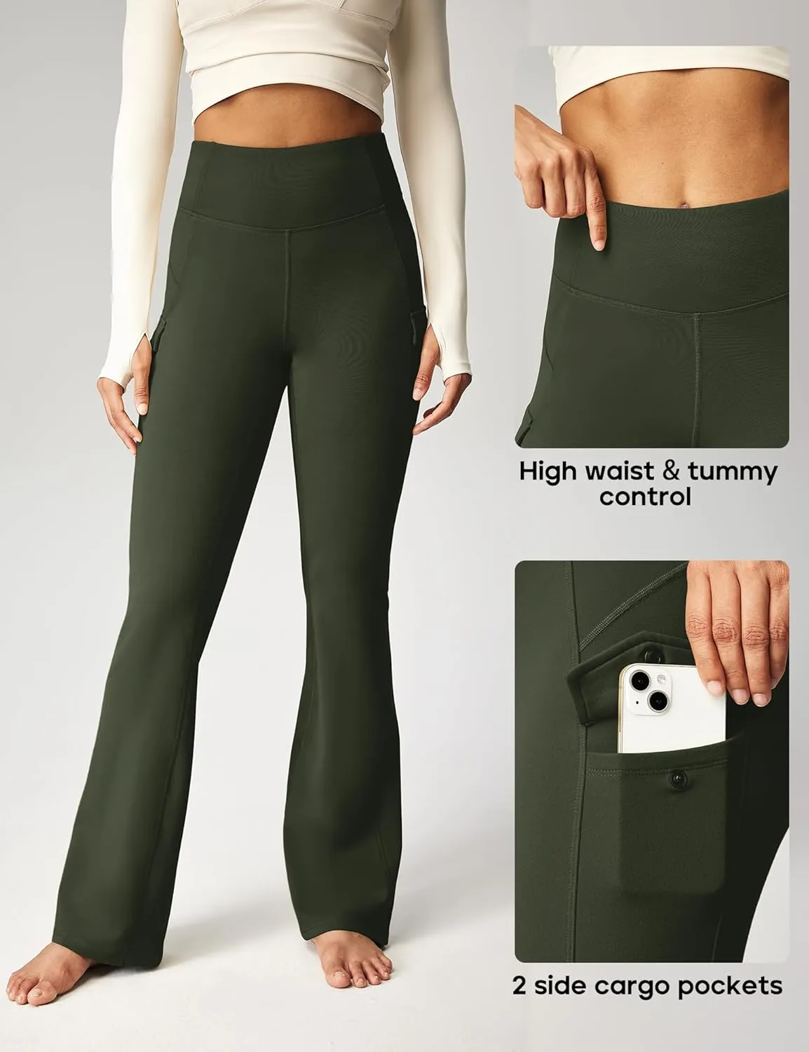 Heathyoga Cargo Sweatpants for Women Waterproof Hiking Pants Women Fleece Lined Pants Bootcut Winter Pants Warm Outdoor