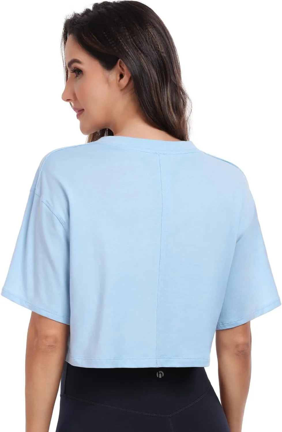 HeyNuts Pima Cotton Short Sleeve Workout Cropped Tops for Women Crew Neck Casual Basic Athletic Crop T-Shirt