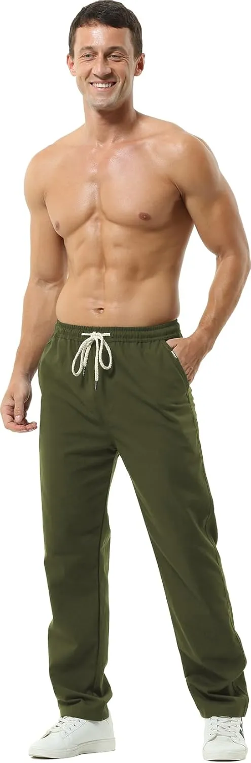 Hoerev Men Casual Beach Trousers Linen Summer Pants