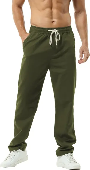 Hoerev Men Casual Beach Trousers Linen Summer Pants
