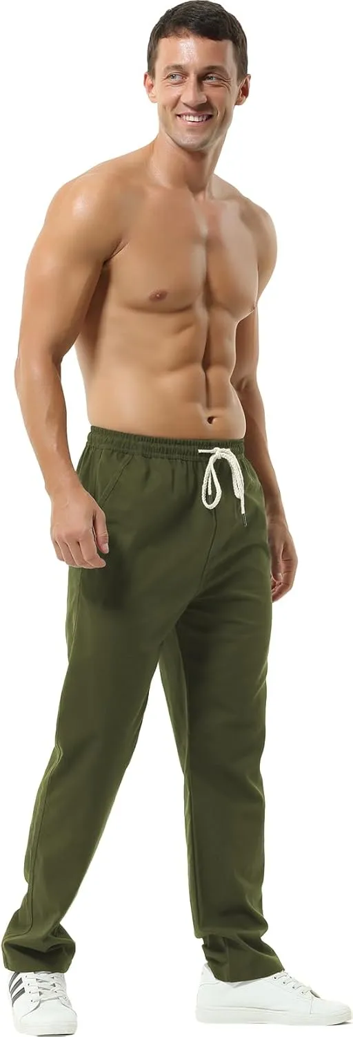 Hoerev Men Casual Beach Trousers Linen Summer Pants