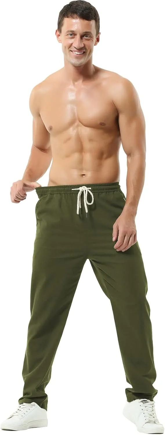 Hoerev Men Casual Beach Trousers Linen Summer Pants