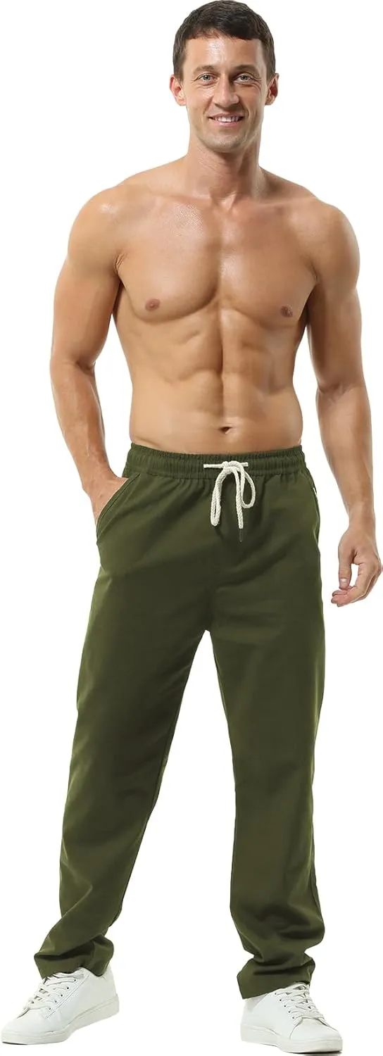 Hoerev Men Casual Beach Trousers Linen Summer Pants