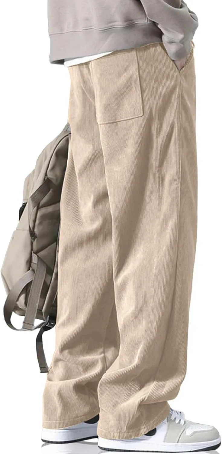HOTake Men's Casual Corduroy Pants Elastic Waist Drawstring Baggy Sweatpants Loose Fit