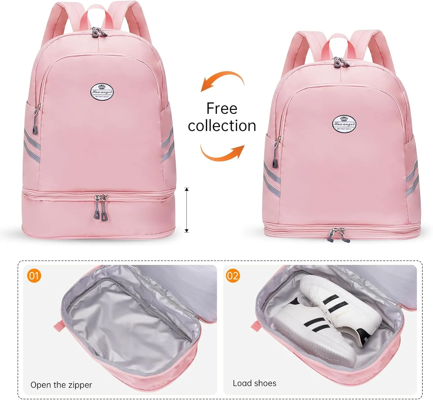 HUA ANGEL Waterproof Carry on Backpack for Men & Women Lightweight Laptop Travel Backpack with Shoe Compartment for Sports